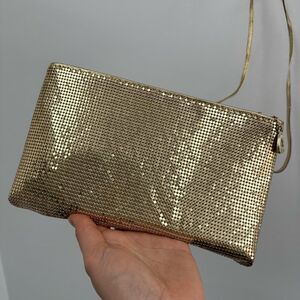 Whiting & David Gold Chain Mail & Leather Shoulder Bag Clutch Evening Bag